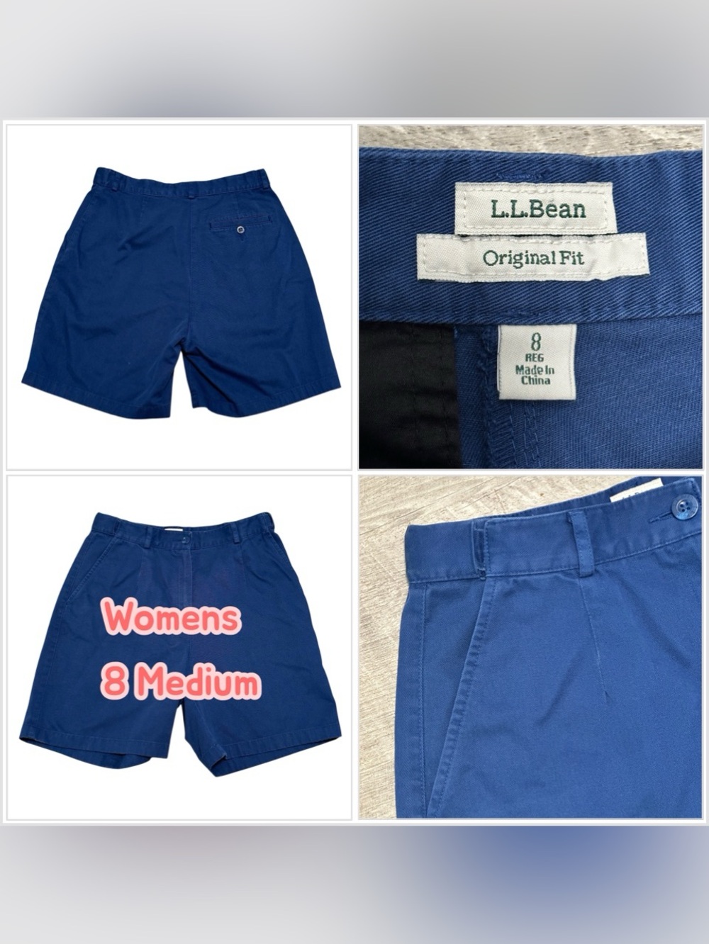 Women’s L.L. Bean 8 Medium Shorts Navy Blue Chino Khakis Bermuda Original Fit
